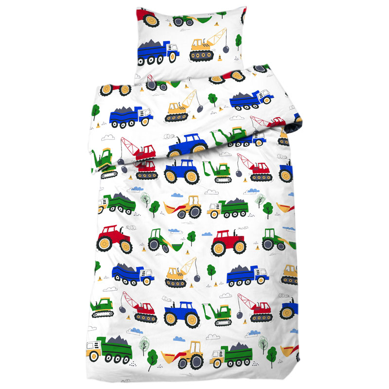 Busy Tractors Påslakanset Vit/Multi